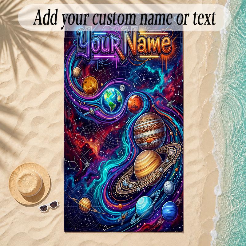 Cosmic Theme Soft Beach Towel Personalized Custom Name Text Towel Portable for Beach Pool Travel