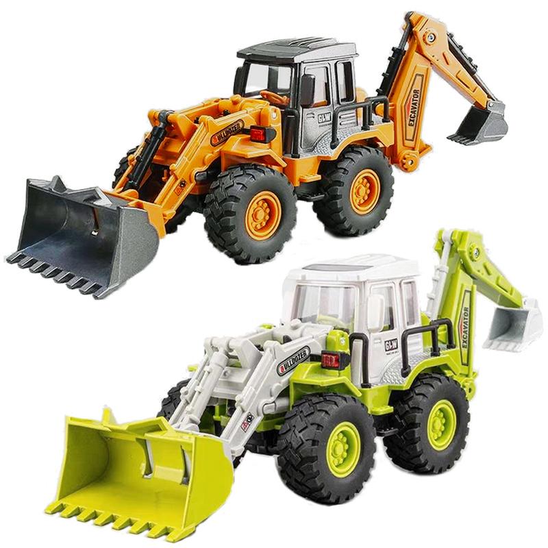 Backhoe 2IN1 Excavator Bulldozer Diecast Toys Model Engineering  Alloy+Plastic Construction Play Collection Gift For Children