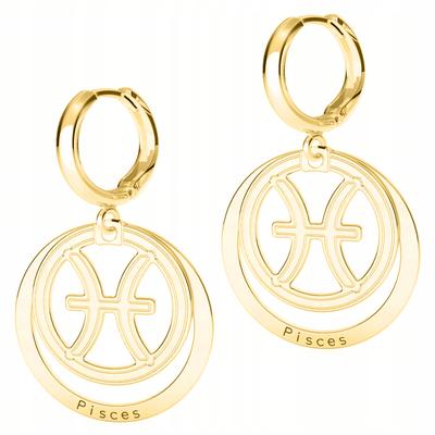 Gold Earrings with the Zodiac Sign Pisces Pisces Zodiacs Silver 925