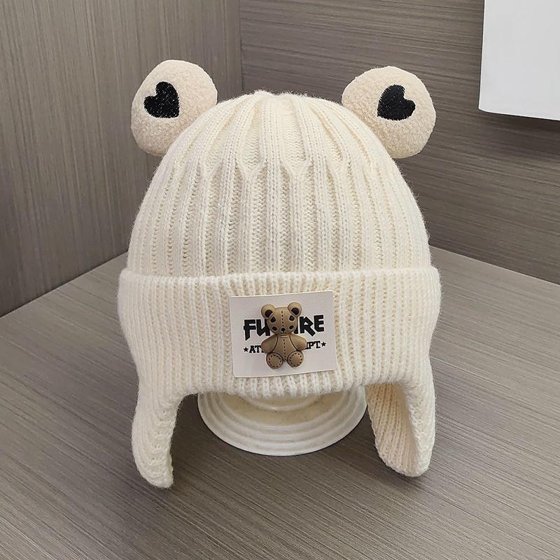 Baby hat autumn and winter boys and girls knitted wool pullover hat cute bear infant ear protection