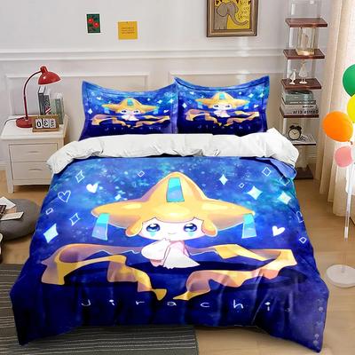 HD-bedruckter Jirachi-Bettbezug mit Kissenbezug, Cartoon-Figur Bettwäscheset 3D-gedruckt Niedliches Kinderzimmer-Dekorationsset Geschenke