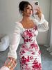 Women Fit and Flare White, Red Maxi/Full Length Dress
