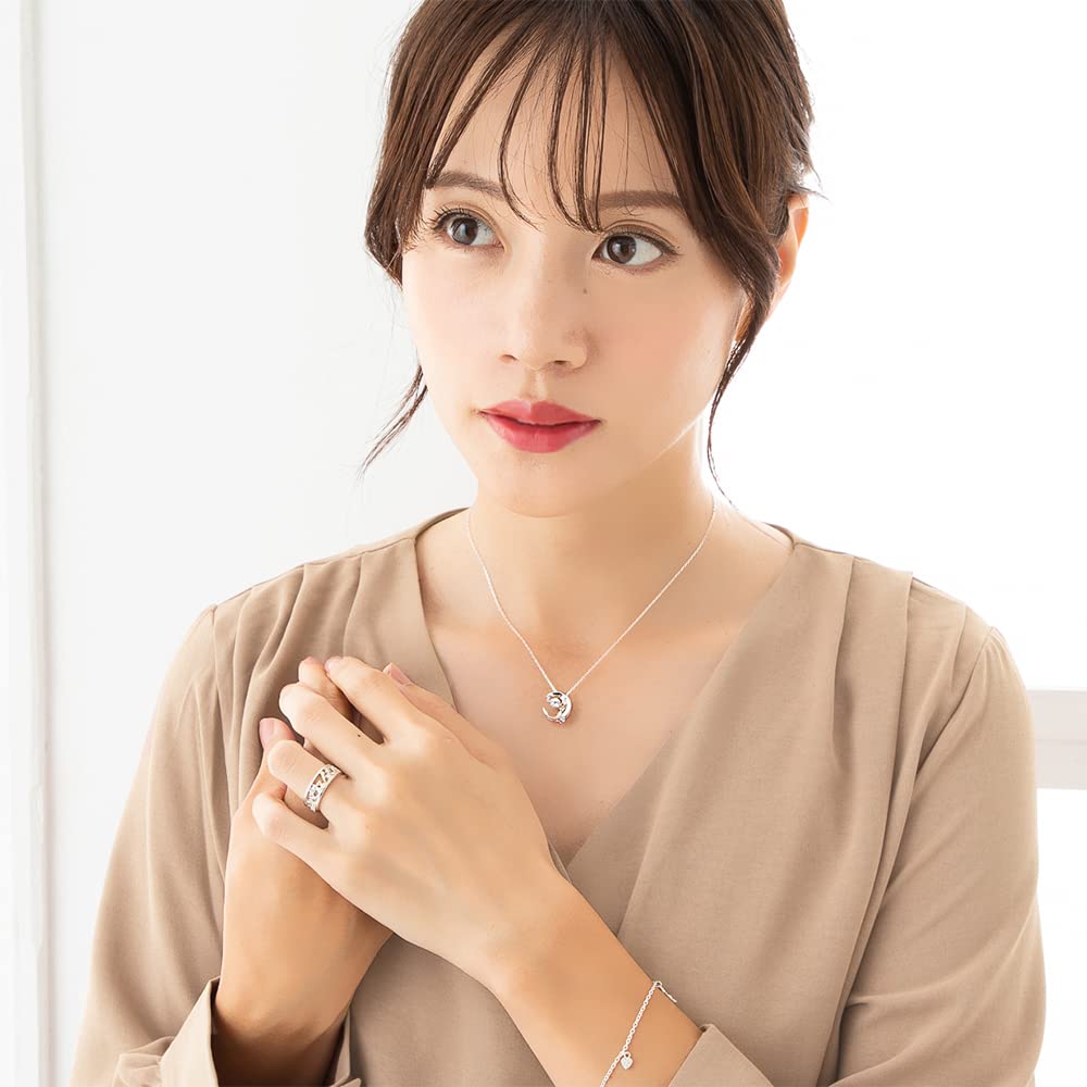 Choose your birthstone necklace for top quality crescent dancing silver MIP1197WT [Future Angel] women, zirconia, cat, moon, stone, pendant,