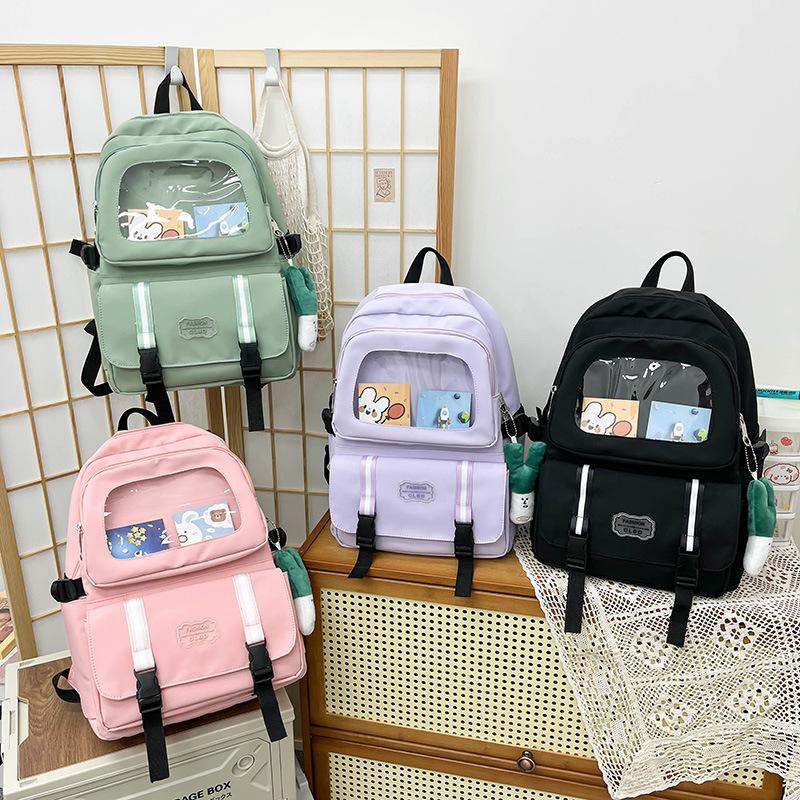 Three-Piece Backpack Set Student Schoolbag Women Solid Color Large Capacity Backpack with Lunch Bag Pen Bag