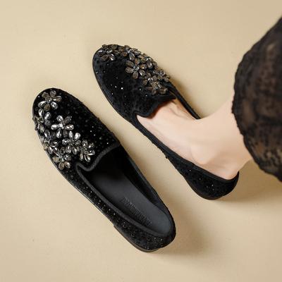 Eckiger Zeh Kristall Tiefer Ausschnitt Damen Einzelne Schuhe Mode Strass Ballerinas Bequeme Arbeitsschuhe Damen Freizeitschuhe