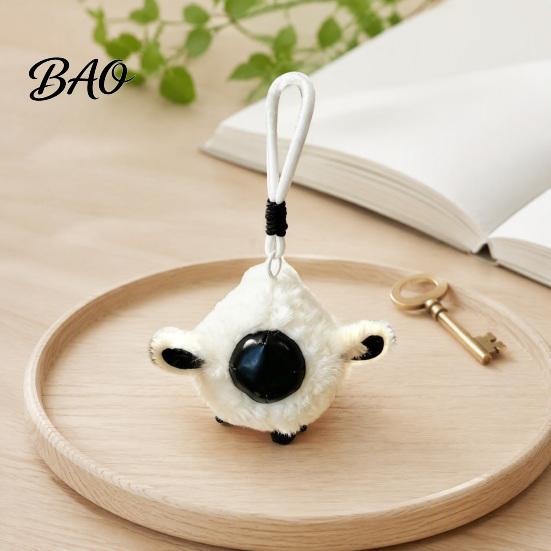 Plush Keychain Animal Keychain, Soft Stuffed Pendant with Braided Cord, Round Cute Decorative Hanging Charm Bunny Sheep for Backpack, Mini Doll