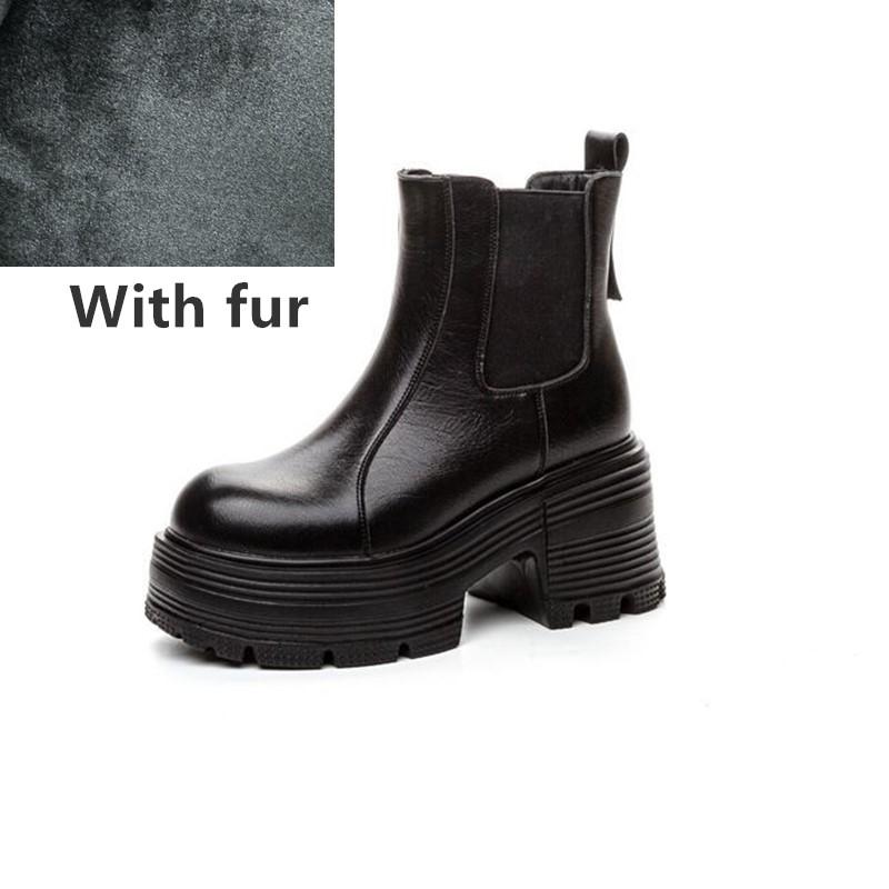 Fashion AIYUQI Women Ankle Boots Genuine Leather 9cm Heel High Boots Women Platform High Heel British Style Women Chelsea Booties