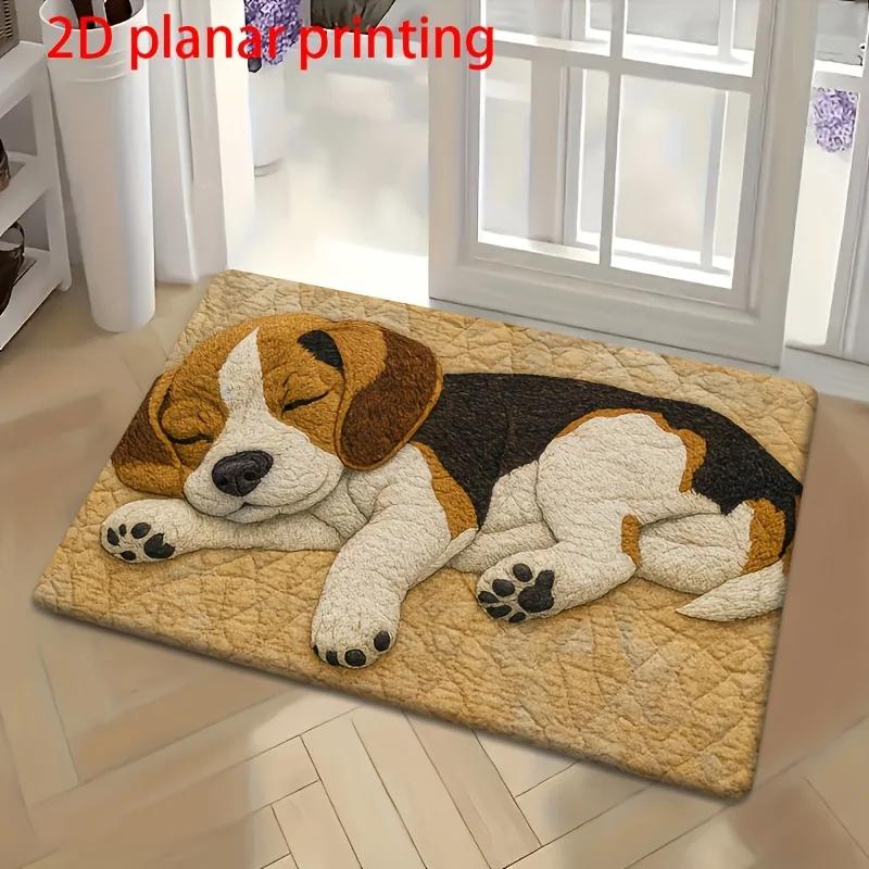 Cute 3D Sleeping Beagle Dog Print Doormat Non-Slip Dirt Trapper Washable Floor Mat for Entryway Dog Lovers