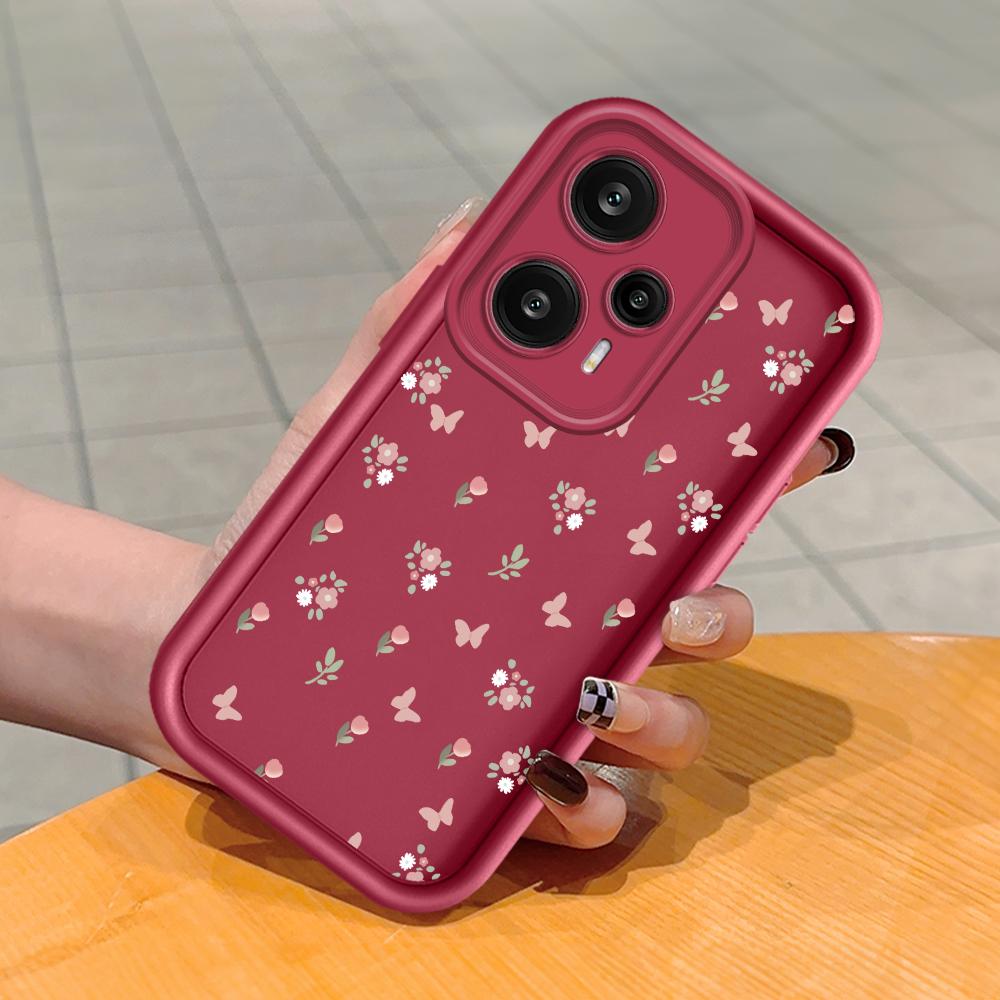 

М який силіконовий квадратний драбинний друкований візерунок Корпус телефону Повне покриття Камера Протиударний захист Гумовий чохол для Xiaomi Redmi Xiaomi Poco C75 темно-червоний колір