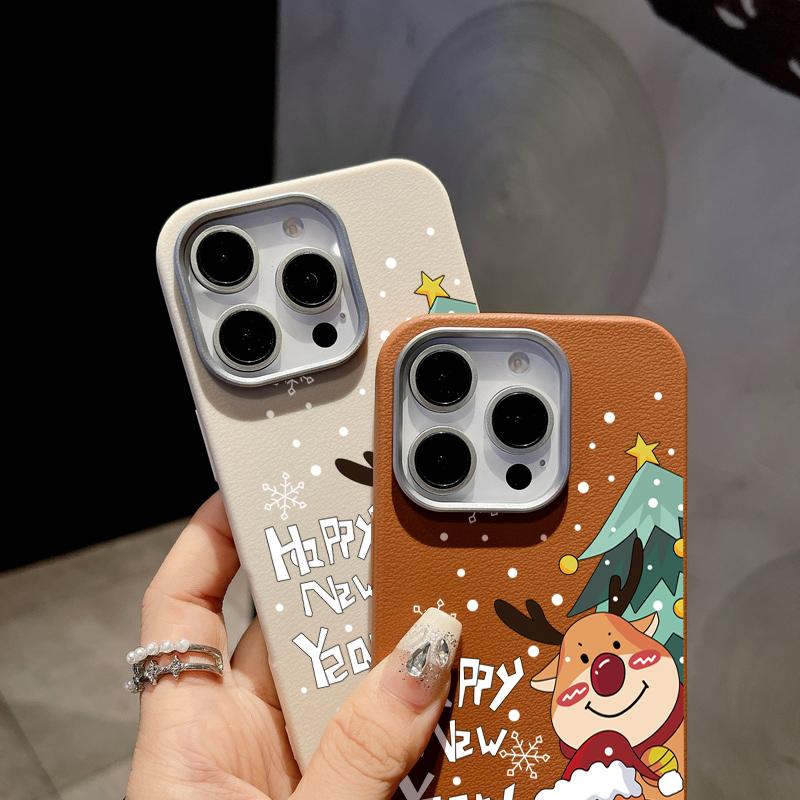 Для Magsafe Magnetic Leather Texture Phone Case for iPhone 16 15 Pro 14 Plus 13 12 Pro Max 11 New Year's Santa Claus Pattern Soft Tpu Slim Cover