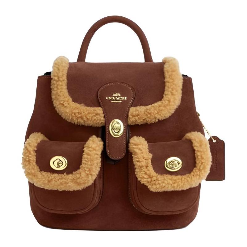 

COACH Hadley 23 gold hardware cow split leather backpack medium women s brown золотий