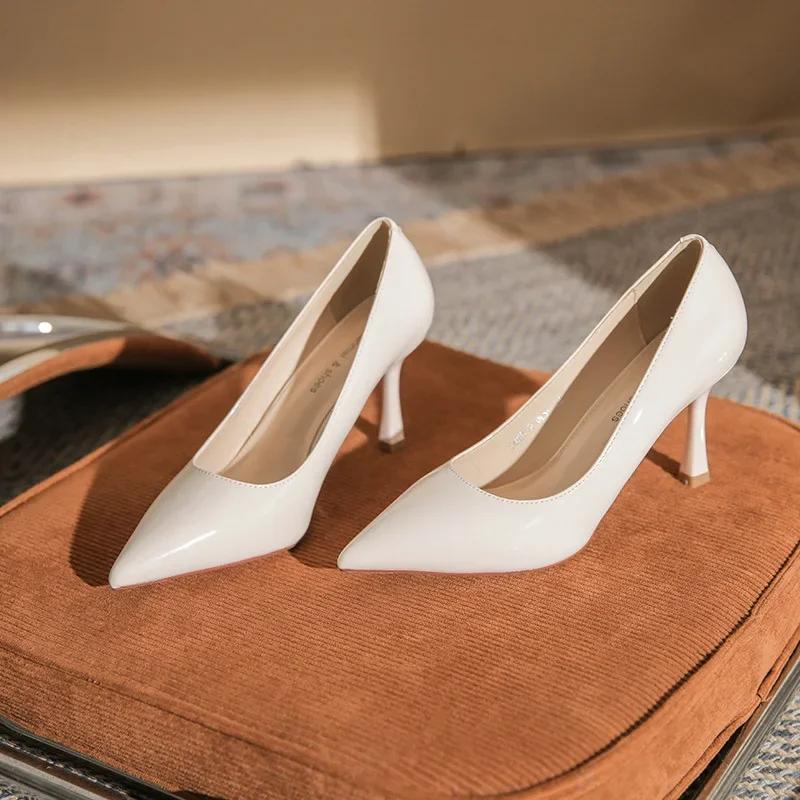 Fashion Women High Heels Fashion Pointed Toe Patent Leather Party Shoes Zapatillas Mujer Slip on OL Career Women Stiletto Office Shoes