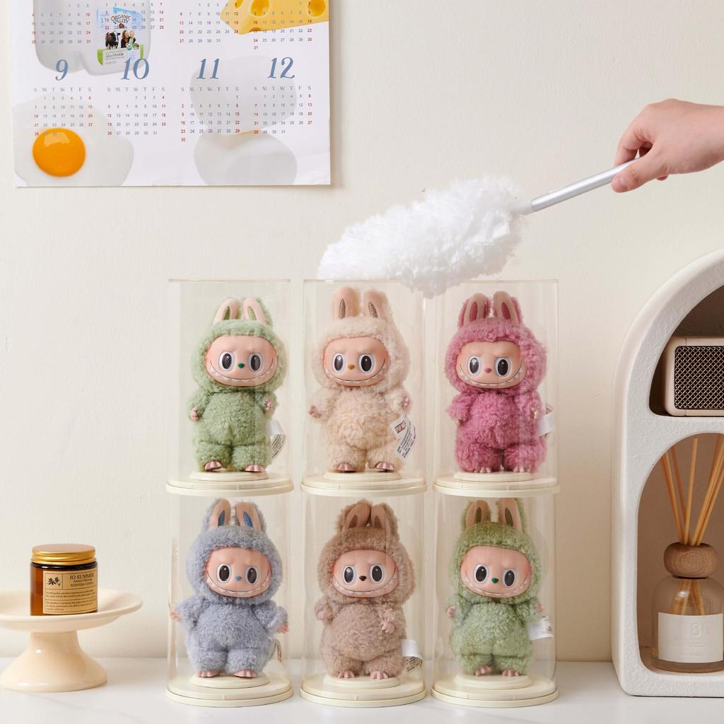 Stohovatelný úložný box na panenky s ochranou proti prachu, pouzdro Labubu látková smaltovaná panenka držák na panenky výstavní box.