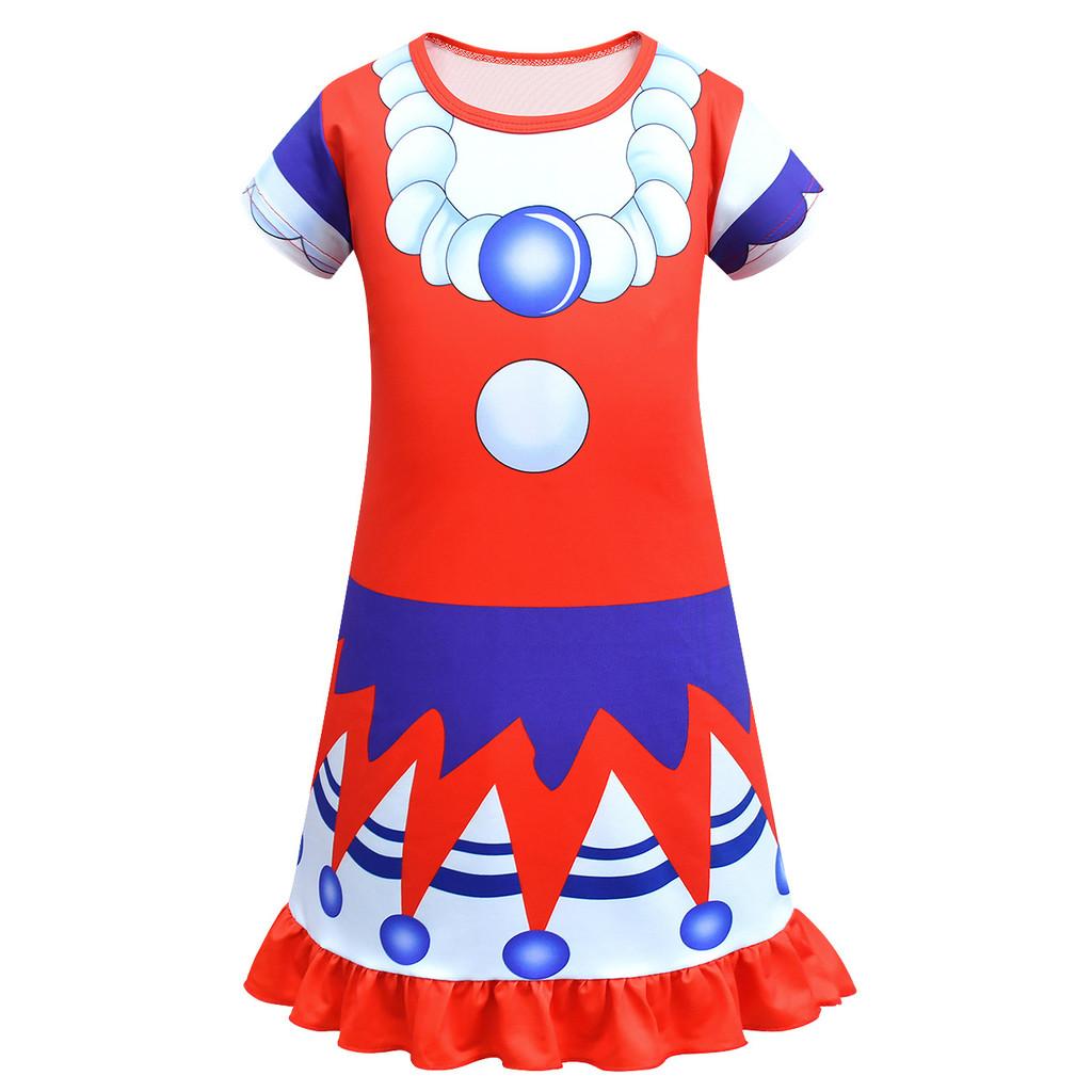 

83036 Kids Girls Lily Lovebraids Clown Print Short Sleeves Pleat Dress 100cm красный