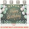 2D Green Gold Eucalyptus Happy Birthday Backdrop Banner Photography Background for Party Decor