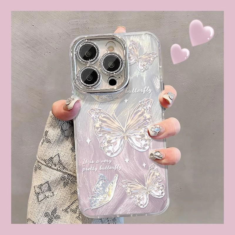 Gradient Blue Butterfly iPhone 13 Pro Lens Film & Women's Case for iPhone 12-X, 15, & 16
