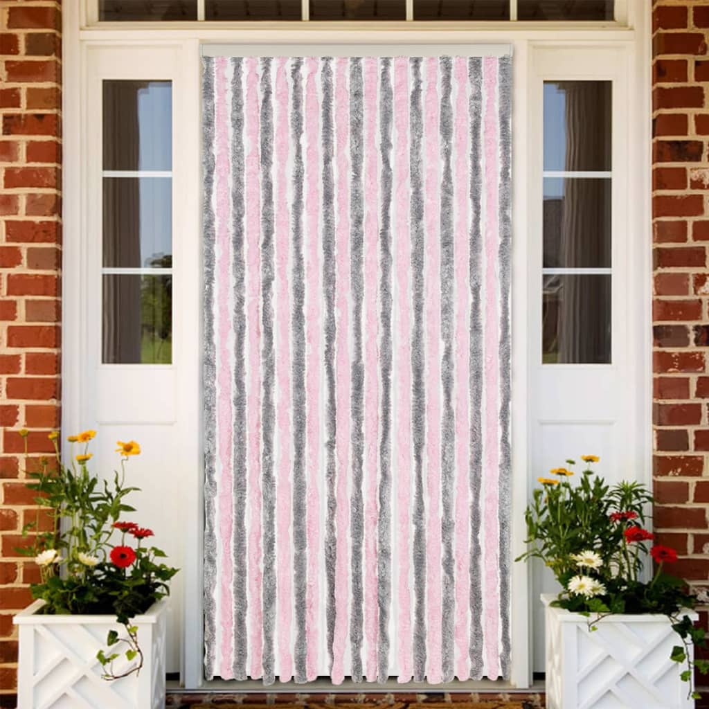 Fly Screen Curtain Silver Gray and Pink 90 x 200 cm Chenille