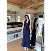 Korean Lace Splicing Floral Suspender Dress for Women's New Small Man Pinching Waist and Looking Thin Hanging Neck Long Skirt
