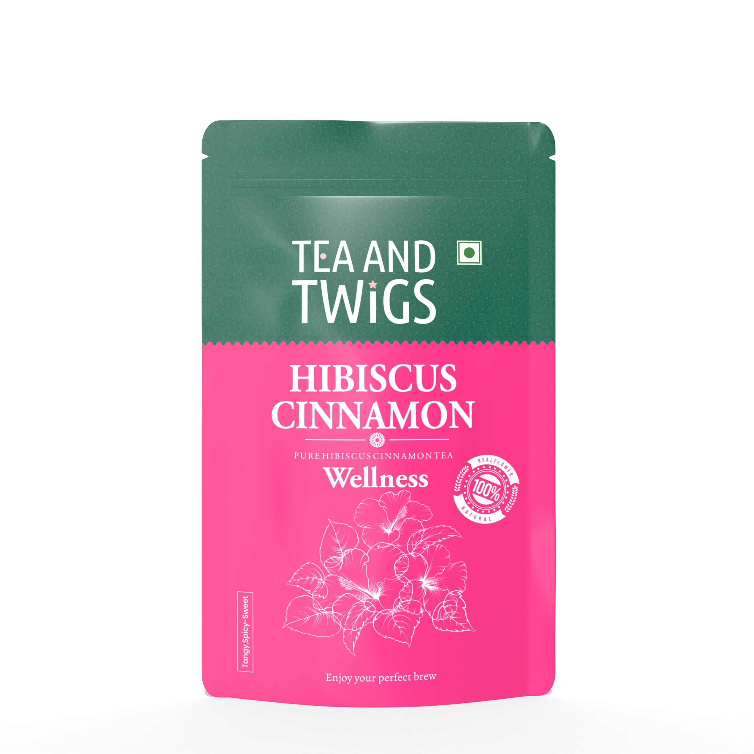 Tea And Twigs - Hibiscus Cinnamon Tea - 25 Tea Bags Pouch 50 Gram| Herbal Teas | Natural Hibiscus Flower and Cinnamon| Caffeine Free | Wellness Tea