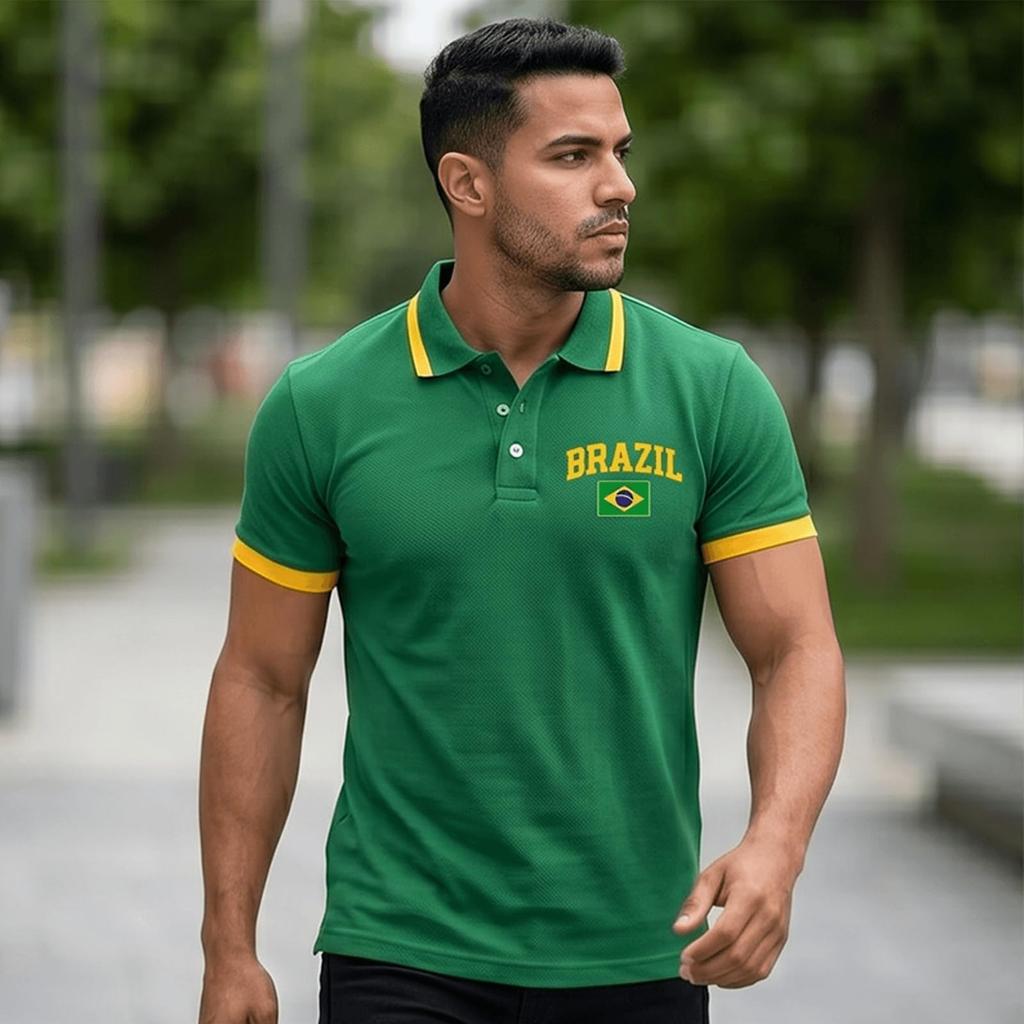 Men's Polo Shirt Button Collar Short Sleeve Casual Fit Lightweight Breathable Fabric Classic Design