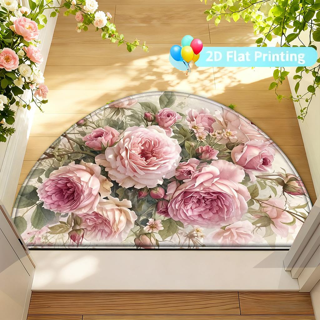 1 Pezzo Tappetino Benvenuto Semicircolare Floreale Rosa Primaverile Antiscivolo per Esterno Patio Portico Cucina Bagno Ingresso Tappetino per Pavimento