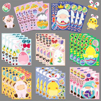8 Œufs de Pâques Autocollants Changement de Visage Dessin Animé Mignon Puzzle pour Enfants Bébé Bricolage Puzzle Éducatif Précoce Autocollants