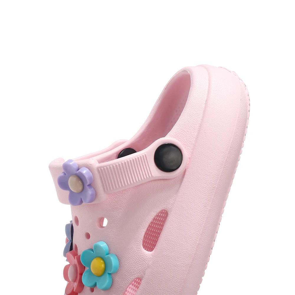 New Flower Flat Solid Non-Slip Sandals Summer Children's Shoes For Girls Casual Soft PVC Beach Sandal Quick-drying Outdoor Shoes