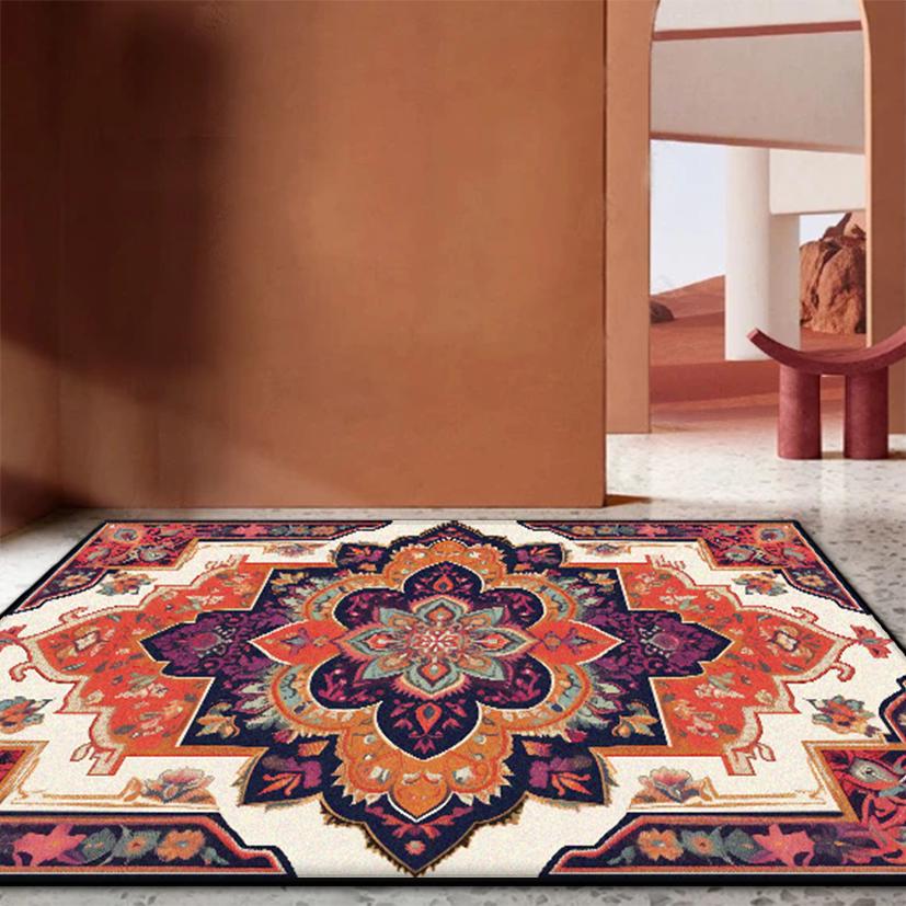 Persian Retro Rugs for Living Room Luxury Decoration Home Sofa Non-slip Foldable Carpet Bedroom Bedside Washable Plush Floor Mat