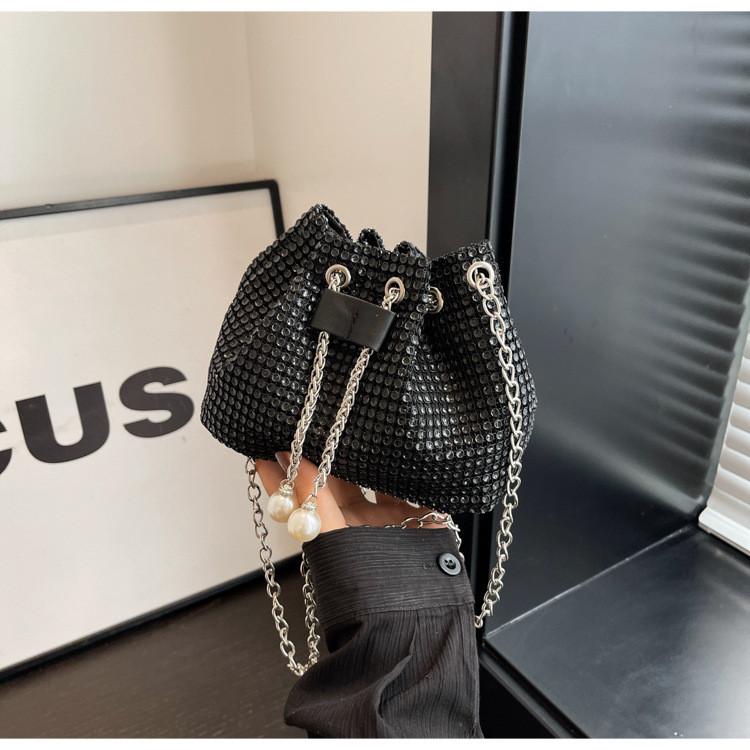 Shiny Fashion Bucket Bag 2024 Women Trendy Pu Shoulder Crossbody Handbag