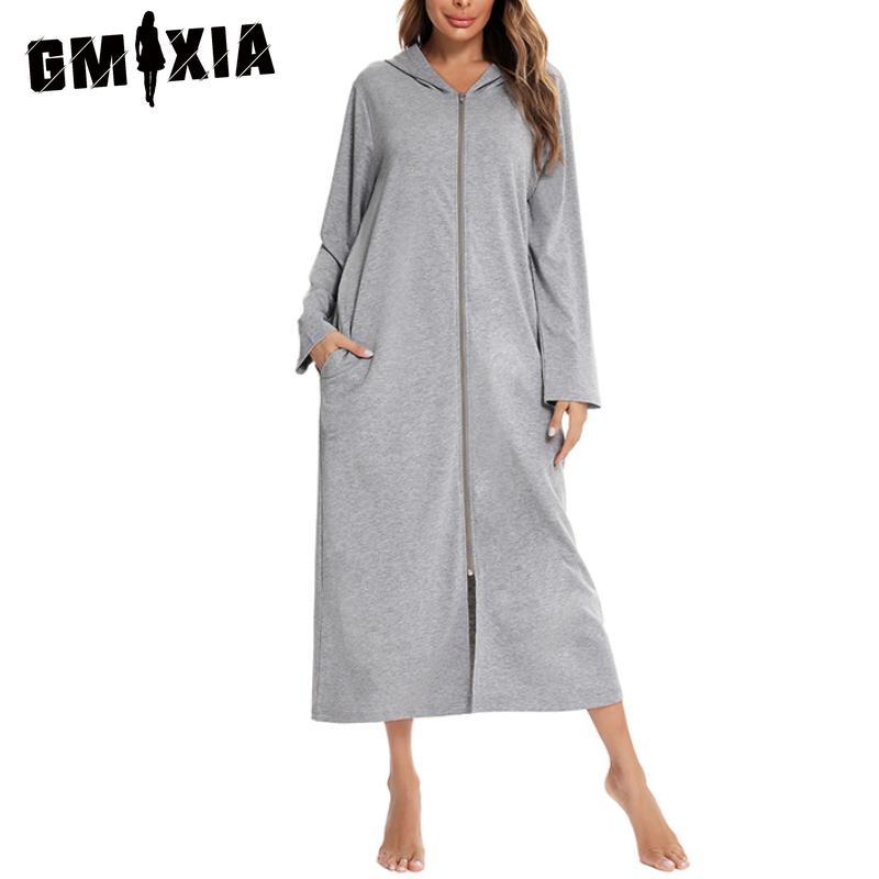 

GMXIA Кардиган на молнии Весенние, осенние и зимние пижамы Домашние женские ночные сорочки S светло-серый