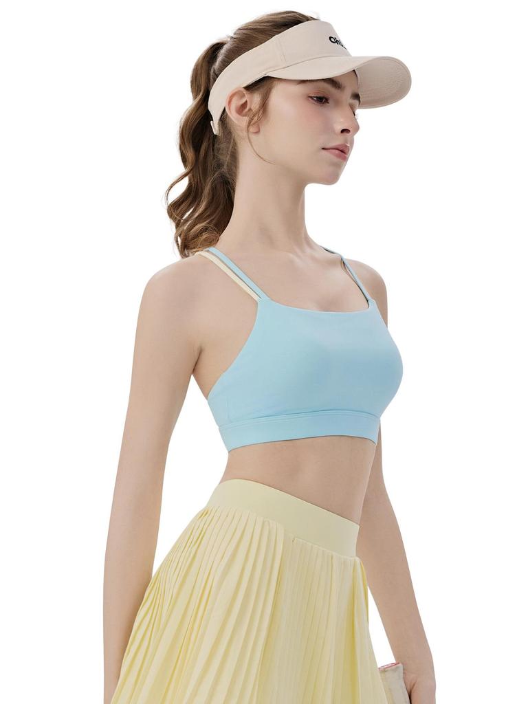 Women's Color-Block Yoga Bra: Two-Shoulder Strap, Fixed Pads, Bare-Back Design, Quick-Dry, Moisture-Wicking.