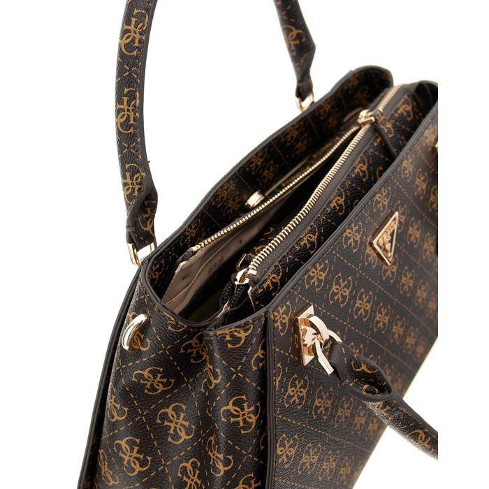 GUESS Dark Brown Light Brown Handbag for Women - Noelle II Luxury Satchel Bag Brown Logo 310948