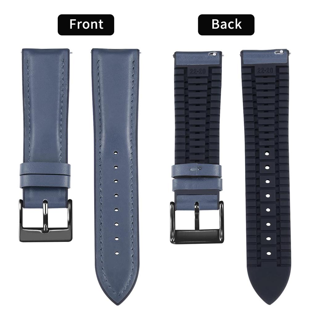BINLUN Leather Watch Band with Inner Breathable Hybrid Quick Release Watch Smartwatch Unisex Black Rubber, Strap, Strap, (Dark Blue, 20mm, Buckle)