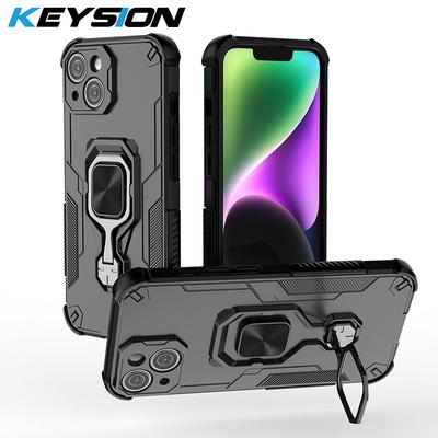 KEYSION Coque Antichoc pour iPhone 14 Pro Max 13 Silicone Souple+PC Support Anneau Métallique Vertical Housse de Téléphone pour iPhone 14 13 Pro Max