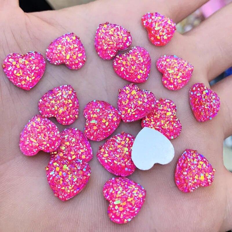 

40 шт. 12 мм блестит AB цвета минеральная поверхность сердце смола горный хрусталь плоская задняя часть кабошон камень DIY свадебные украшения поделки