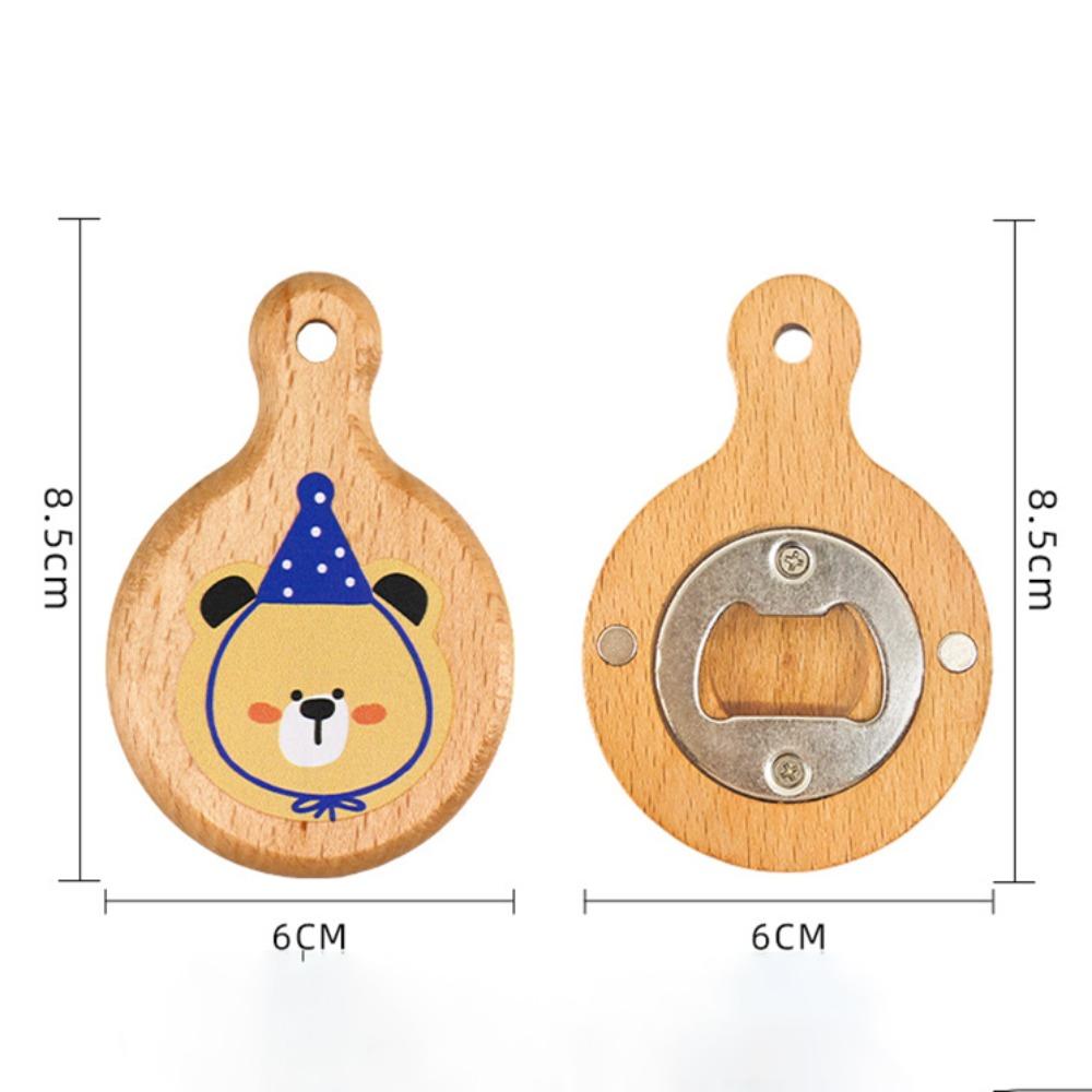 Cartoon Solid Wood Bottle Openers Magnetic with Round Handle Beer Cap Catche Refrigerator Sticker Bar
