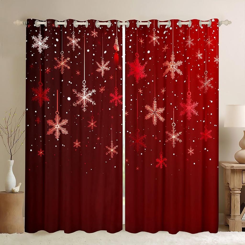 Snöflinga Gardiner Draperier God Jul Dekor Barn Pojkar Flickor Nyårspresent Glitter Galaxgardin Mörkläggande Tillverkad Av Polyester