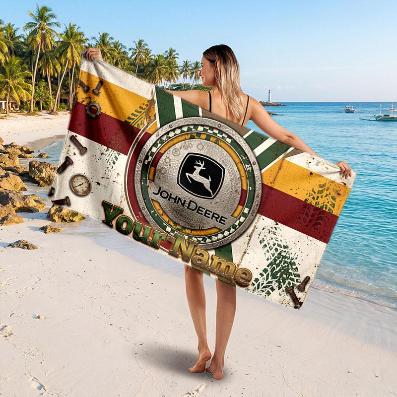 John Deere Aangepaste Naam Tekst Strandlaken, Zacht Absorberend Handdoek Strand Zwembad Reizen Persoonlijk Cadeau