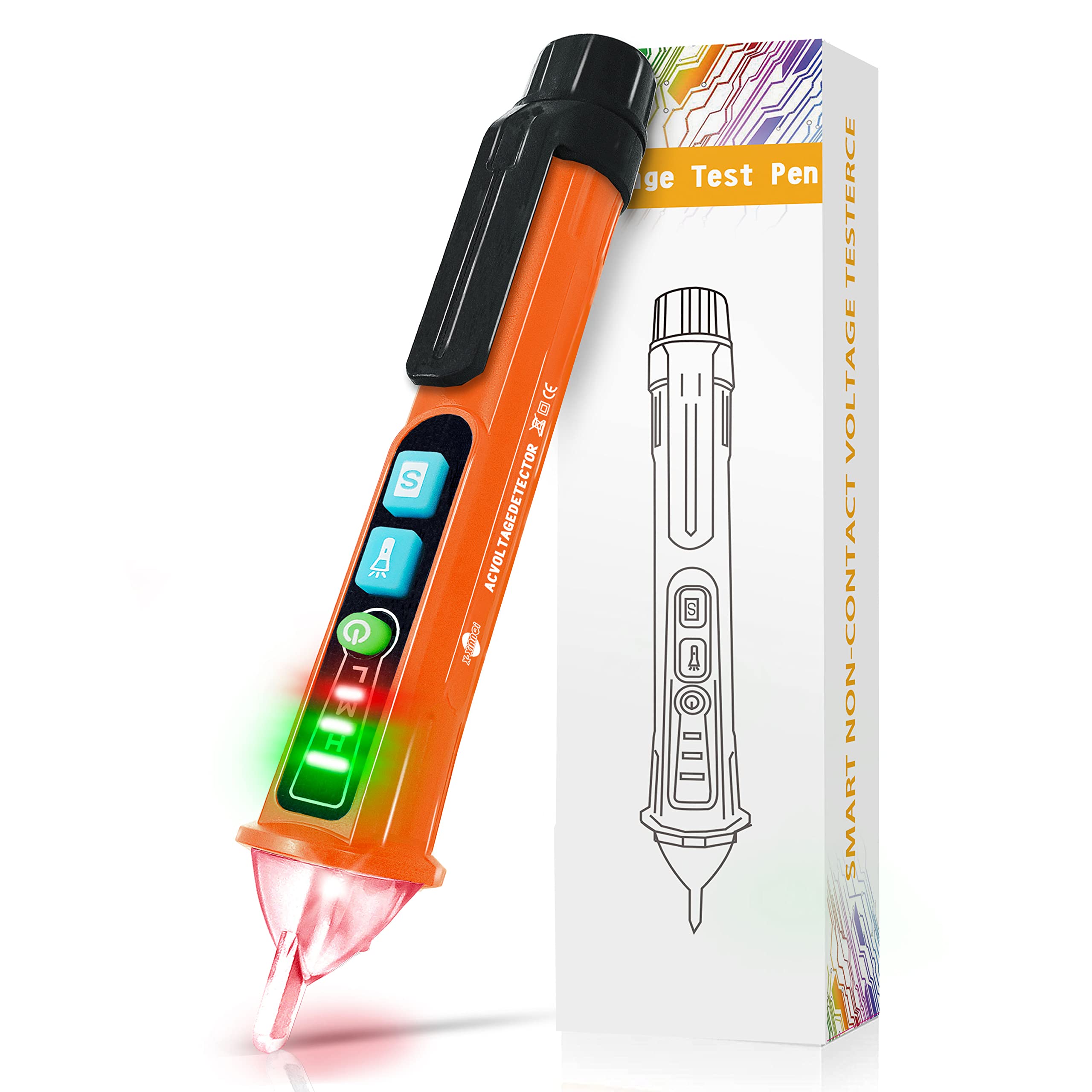 

Voltage Adjustable Voltage Voltage Inductive Wire Break Buzzer LED Light X-XIANQI Pen-Type Tester, AC12V~1000V/48V~1000V, Sensitivity, Non-Contact помаранчевий