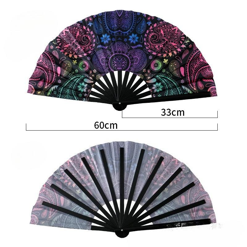 33cm Kung Fu Fan UV Printed Fluorescent Decorative Fans Bamboo Bone Performance Props Decorative Costumes