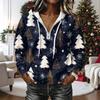 Women's Long Sleeve Christmas Print Hoodie Pullover Top with