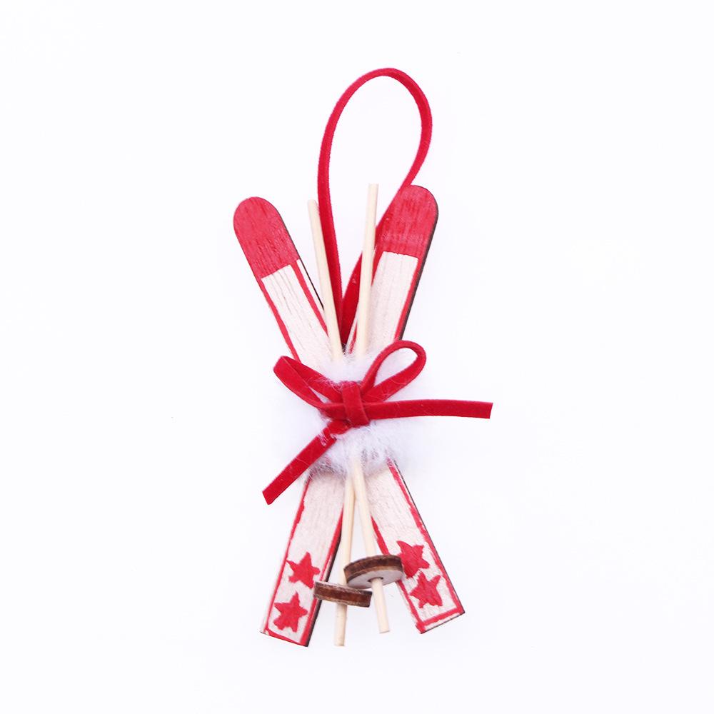 Dollhouse Wood Sled Christmas Ornament Miniature Scene красный