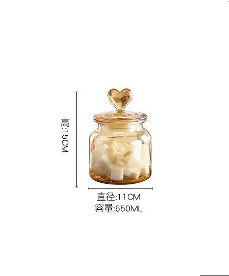 Stained Glass Jar Grain Dispenser Love Glass Bottle Household Transparent Sealed Kitchen Food Storage Jar Pickle Jar with Lid