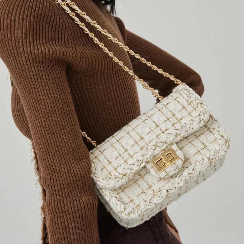 Spring and Autumn New Women's Armpit Bag Small Fragrance Tweed Chain Bag High-end Shoulder Crossbody Bag Small Square Bag