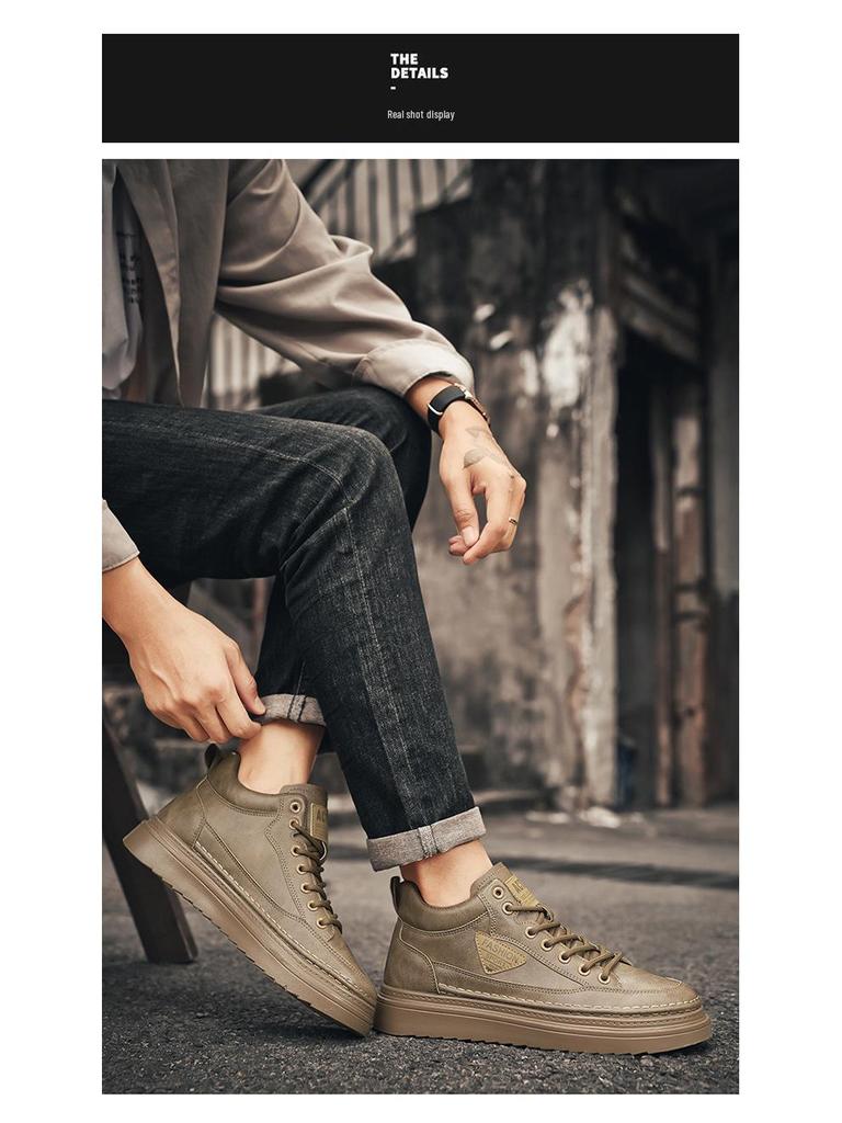 2025 Men's Trendy Thick-Soled High-Top Casual Leather Martin Boots and Workwear Sneakers