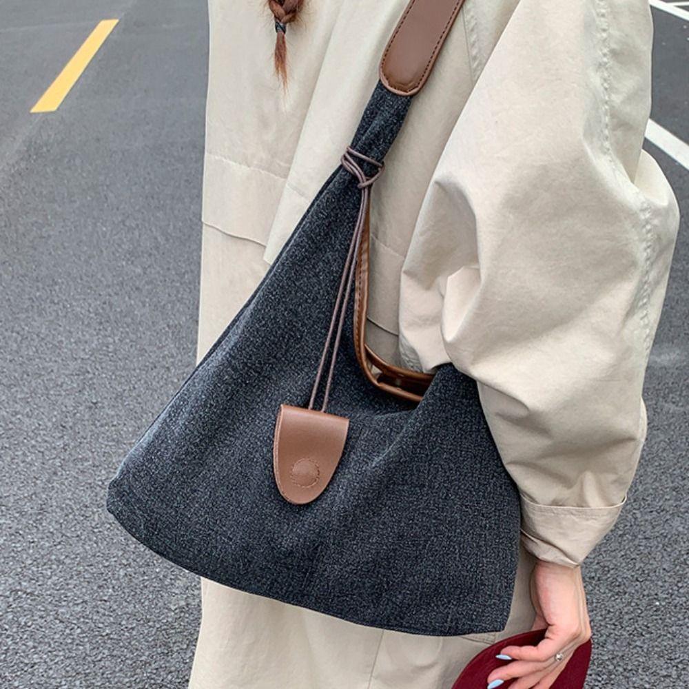 Harajuku Denim Tote Bag Korean Style Commuting Underarm Bag Leisure Canvas Shoulder Bag  Lady
