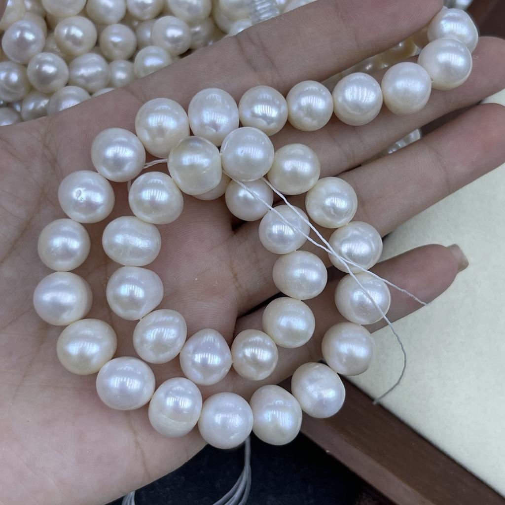 1String, White Natural Freshwater Pearls, Handmade Near Round Pearl Beads for Jewelry Making DIY Crafts (Beads 10-11mm, Length 36cm)