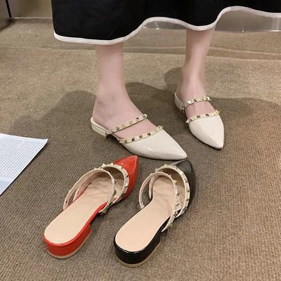 Fashion 2024 Summer High-heeled Slippers for Women Fashion Designed Red Casual Sandals with Pointed Rivets Large Size 41-43