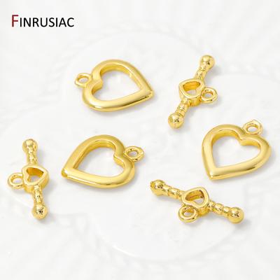 14/18K Gold Plated Brass Heart Shape OT Clasps Connector,Toggle End Clasps Hooks For DIY Jewelry Making Accessories