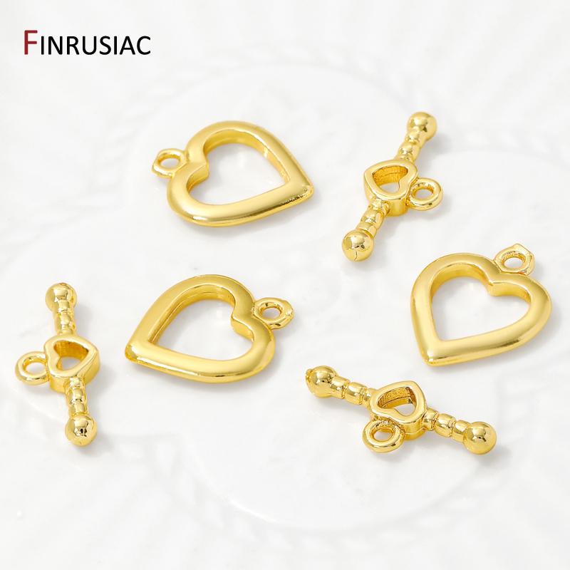 14/18K Gold Plated Brass Heart Shape OT Clasps Connector,Toggle End Clasps Hooks For DIY Jewelry Making Accessories